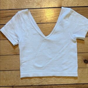 Off White Textured V-Neck Crop Top